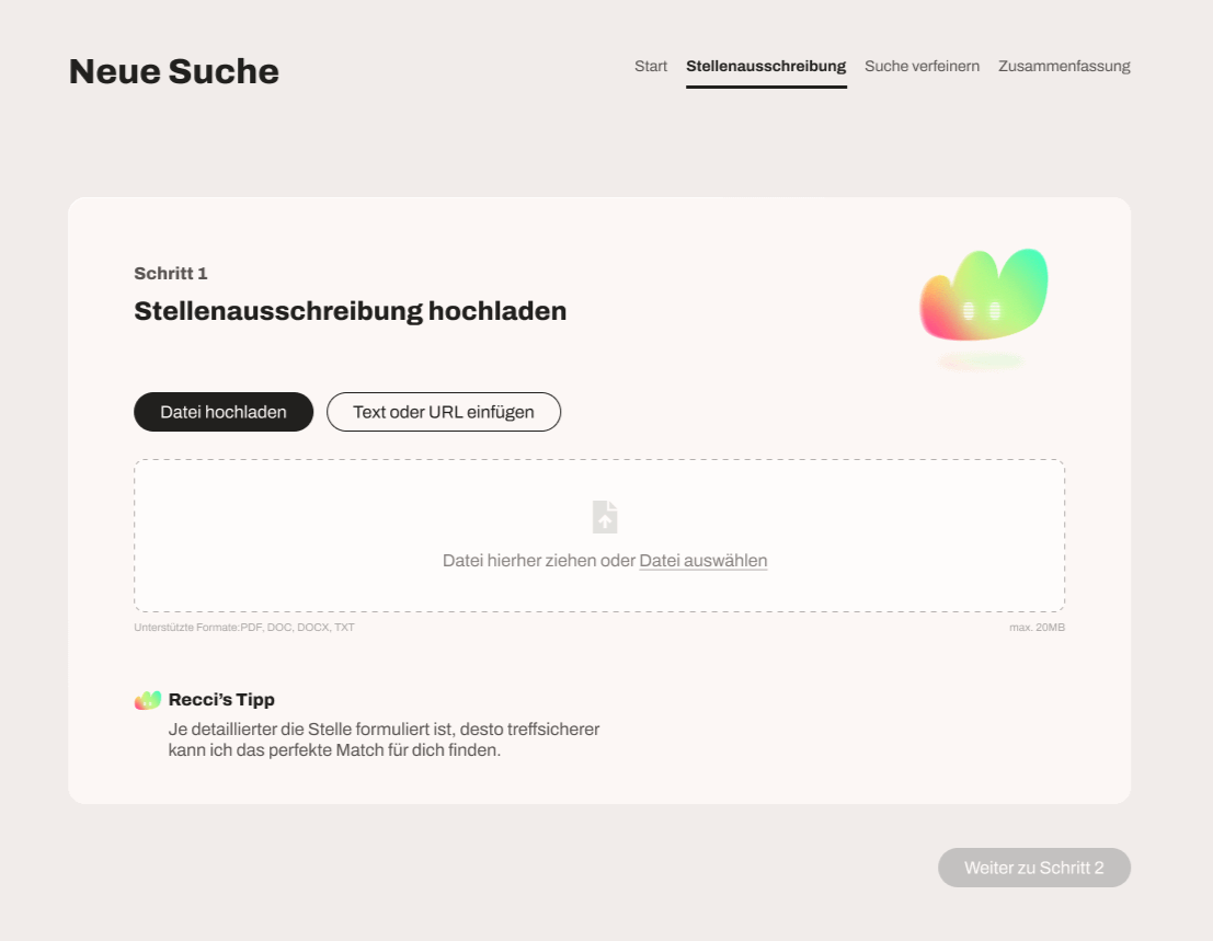 Deine Stelle rein. Recless denkt mit.